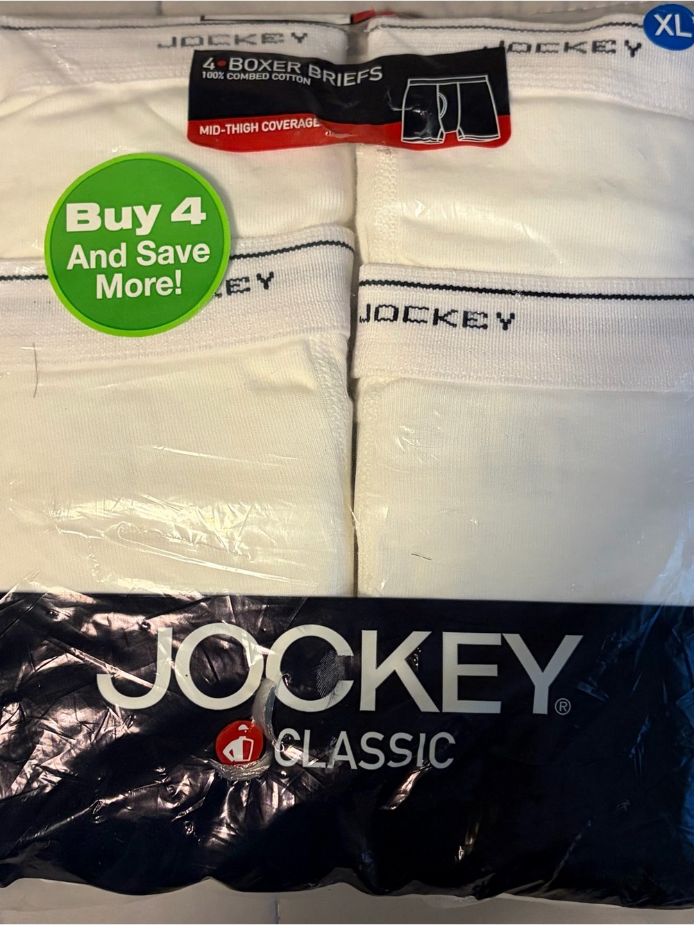 Jockey White Men’s Boxer Briefs – 4-Pack